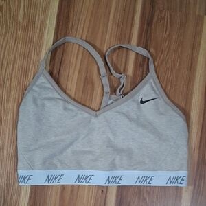 Nike Women's Beige Sports Bra with Black Logo